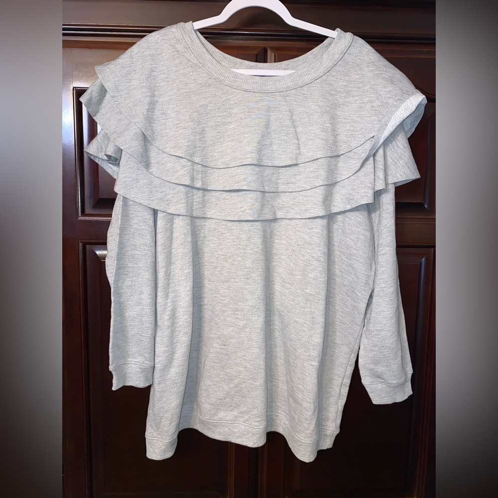 Roaman’s grey ruffle sweater blouse top‎